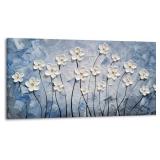 YHSKY ARTS Floral Canvas: Blue & White Art