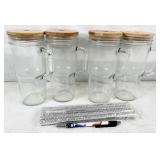 4pc glass tumblers with handle and bamboo lid