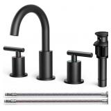 FORIOUS Black Bathroom Faucets 3 Hole, 2 Handle