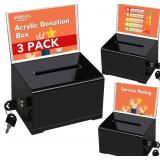 VOISEN Acrylic Donation Box with Lock, 3 Pack