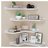 4 Tier Floating Corner Shelves White Set of 4