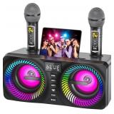 Karaoke Machine with 4 Wireless Mics, LED Lights