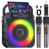 Karaoke Machine with 2 Wireless Mics, LED lights