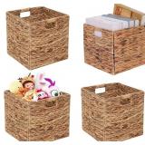 Foldable Wicker Storage Baskets 11x11x11, Set of 4