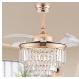 36" Finktonglan Crystal ceiling fan, Gold