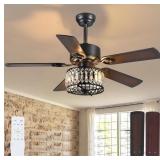 48" Ceiling Fan with Light & Crystal Shade