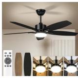 42" Black Ceiling Fan with Light & Remote