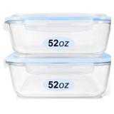 pair glass food storage containers with lids, 52oz