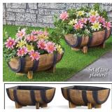 plastic half barrel planters, flowers not included