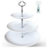 3 Tier White Cupcake Stand (Large, Silver Rod)