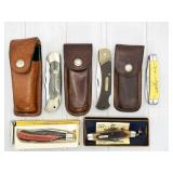 6pc assorted knives: Schrade deer with sheath,