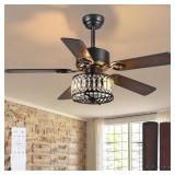 48" Ceiling Fan with Light & Crystal Shade