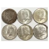 6pc 1964 Kennedy silver half dollars