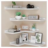 4 Tier Floating Corner Shelves White Set of 4
