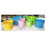 assorted metal buckets