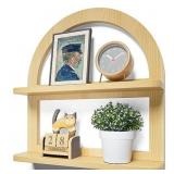 2 Tier Natural Arched Wall Shelf, Pine Wood