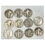 13pc Standing Liberty silver quarters: 1926 (x3),