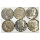 6pc 1964 Kennedy silver half dollars