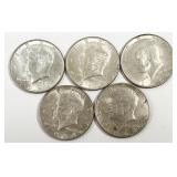5pc 1964-D Kennedy silver half dollars