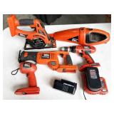 multiple Black & Decker cordless tools with