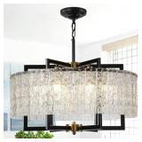 6-Light Black Crystal Chandelier 24" Drum