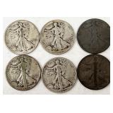 6pc Walking Liberty silver half dollars: 1941