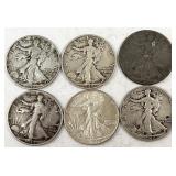6pc Walking Liberty silver half dollars: 1942