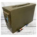 small metal ammo can, approx 10"x3.5"x7"