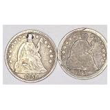 2pc Seated Liberty silver half dime: 1858-O