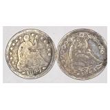 2pc Seated Liberty silver half dime: 1854, 1854-O