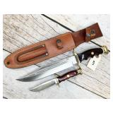 Muela Bowie fixed blade knife set with leather