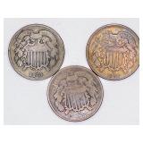 3pc 2-cent pieces: 1864, 1866, 1868