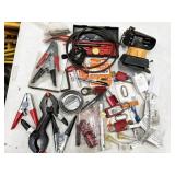 assorted hardware in plastic sorter bin