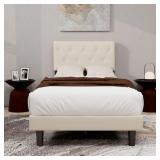 alazyhome Twin Bed Frame with Headboard, Beige