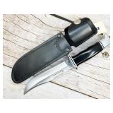 Buck 119 fixed blade knife with leather sheath,