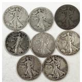 8pc Walking Liberty silver half dollars: 1943