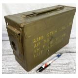 small metal ammo can, approx 10"x3.5"x7"