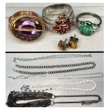 assorted costume jewelry & broken sterling