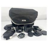 camera bag with filters, flash & accessories