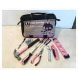 pink 13pc tool set, missing tape measure, NEW