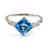 "Natural 1.82ct Blue Topaz Diamond Ring 10KT