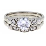 "Cubic Zirconium Engagement Ring Set Sterling