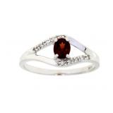 "Genuine .33ct Garnet Diamond Ring 10KT White