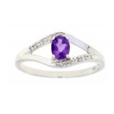 "Natural .30ct Amethyst Diamond Ring 10KT White