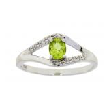 "Genuine .36ct Peridot Diamond Ring 10KT White