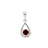 "Natural .33ct Garnet Diamond Pendant 10KT White