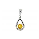 "Natural .23ct Citrine Diamond Pendant 10KT White