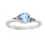 "Natural 1.01ct Blue Topaz Diamond Ring Sterling