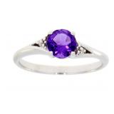 "Natural .71ct Amethyst Diamond Ring Sterling