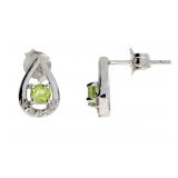 "Natural .28ct Peridot Diamond Earrings 10KT